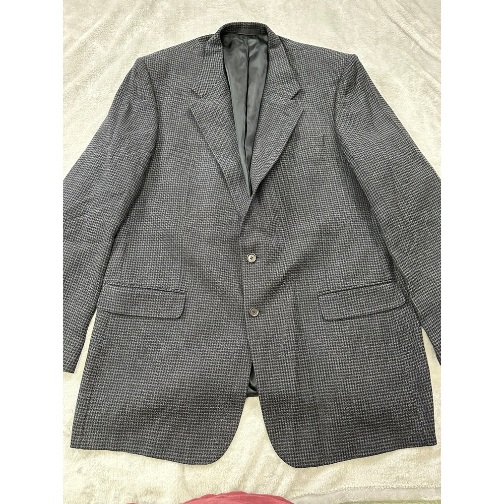 Tallia Uomo Blazer Mens 48 Extra Long Grey Worsted Wool Houndstooth Sport Coat